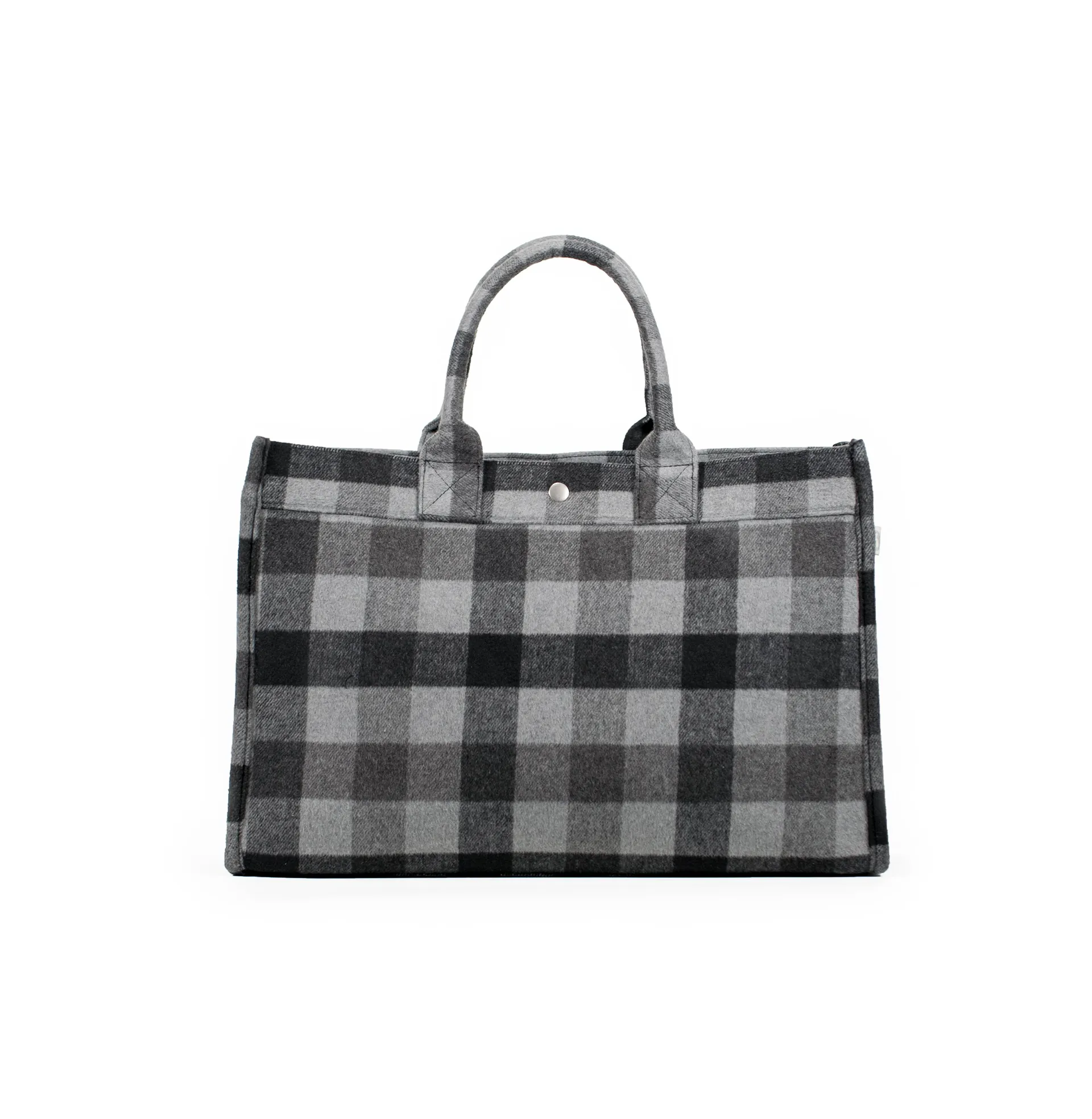 East West Bag: Grey Flannel Plaid Split Letter Monogram (silver letters)