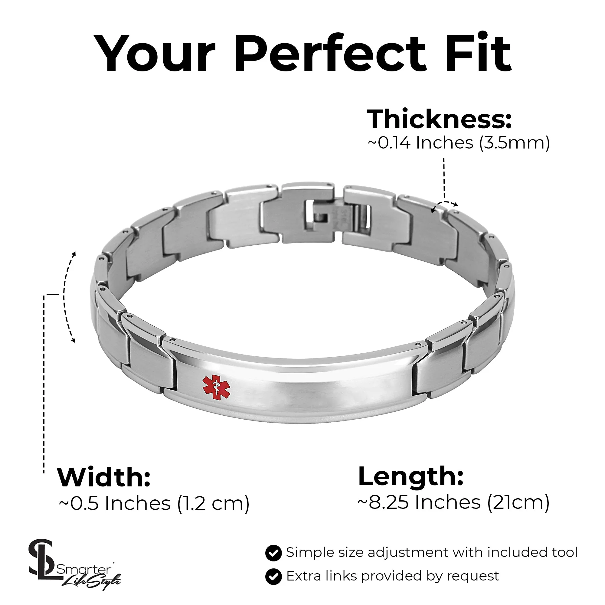 Elegant Surgical Grade Steel Medical Alert ID Bracelet For Men and Women (Men's, {Blank / Empty} No Message)