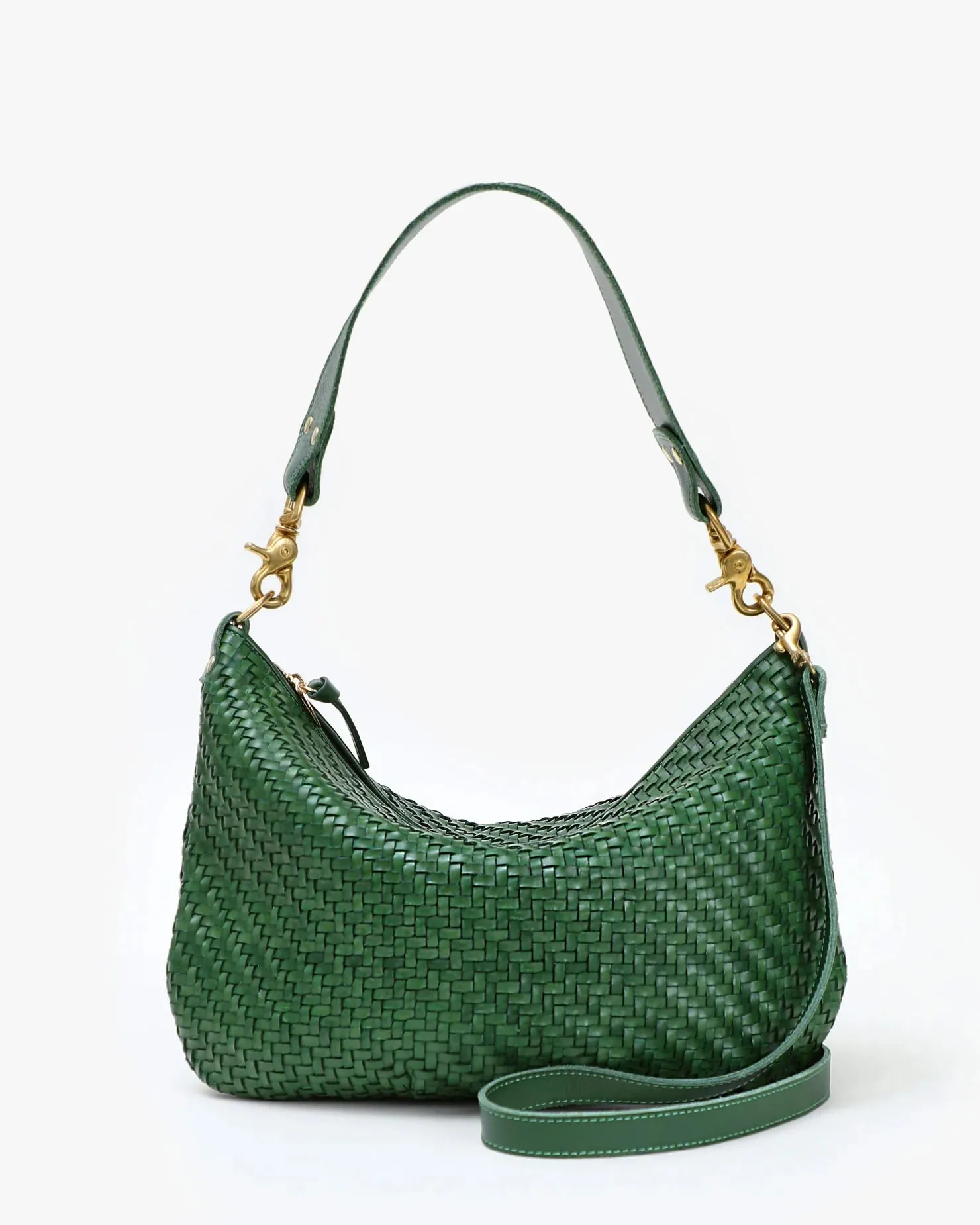 Evergreen Woven Leather Messenger Bag