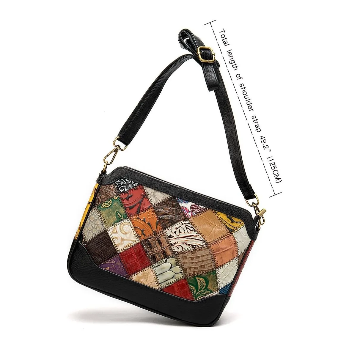 ExoticLux Leather Patchwork Mini Messenger Shoulder Bag