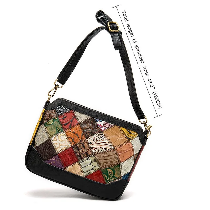 ExoticLux Leather Patchwork Mini Messenger Shoulder Bag