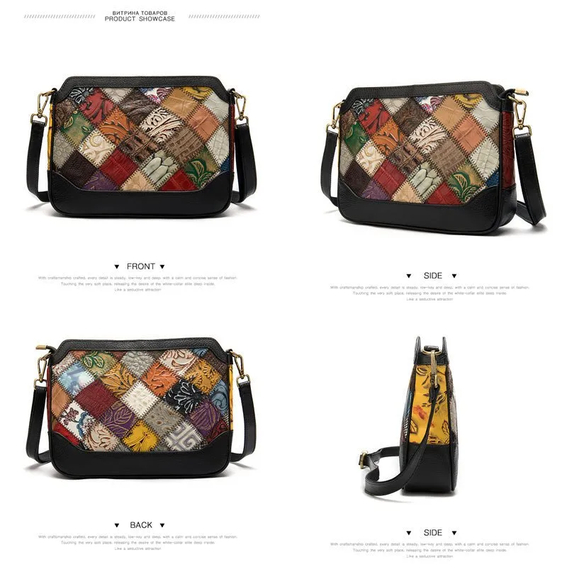 ExoticLux Leather Patchwork Mini Messenger Shoulder Bag