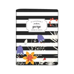 Floral Customized Passport Holder - Black Floral Strips