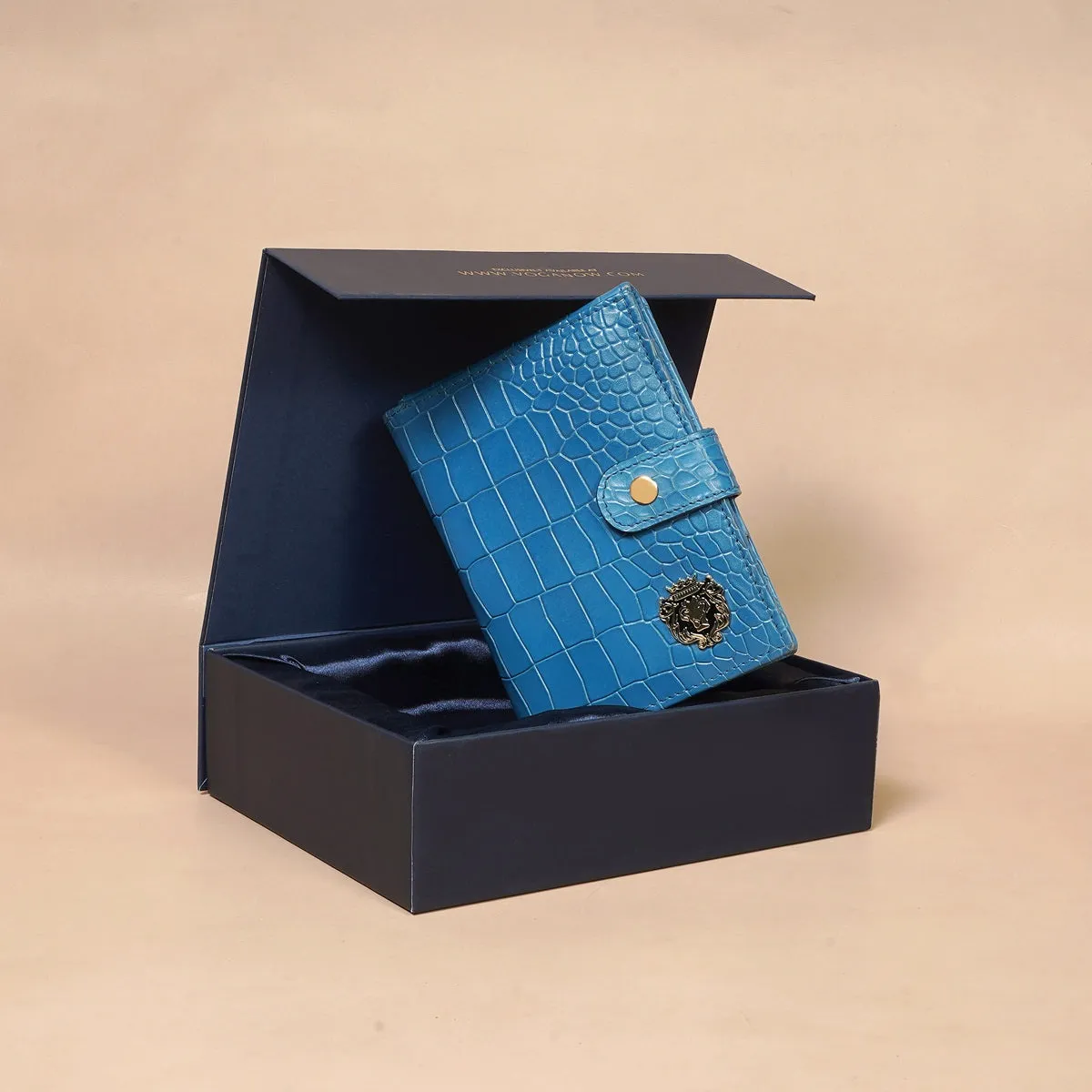 Foldable Passport Holder in Sky Blue Croco Textured Leather