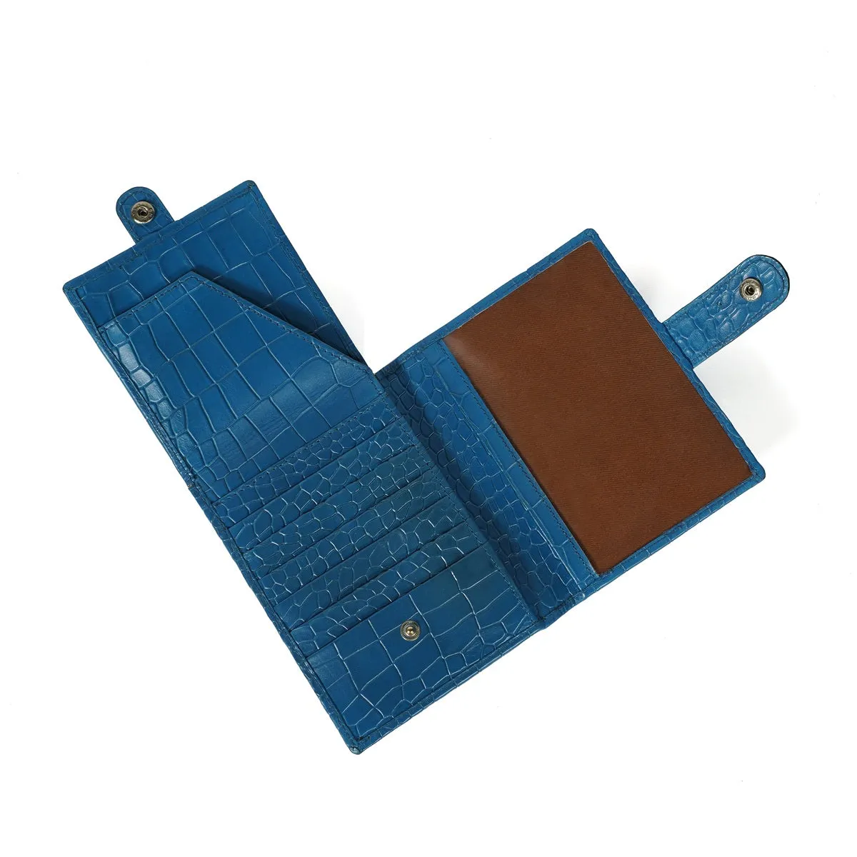 Foldable Passport Holder in Sky Blue Croco Textured Leather