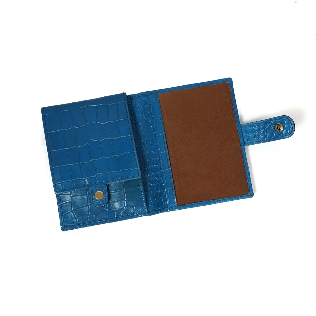 Foldable Passport Holder in Sky Blue Croco Textured Leather