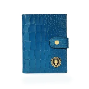 Foldable Passport Holder in Sky Blue Croco Textured Leather