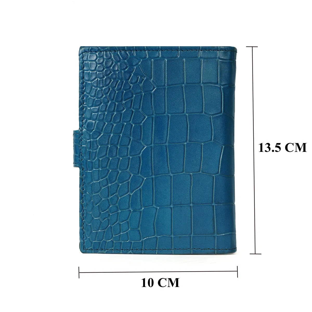 Foldable Passport Holder in Sky Blue Croco Textured Leather