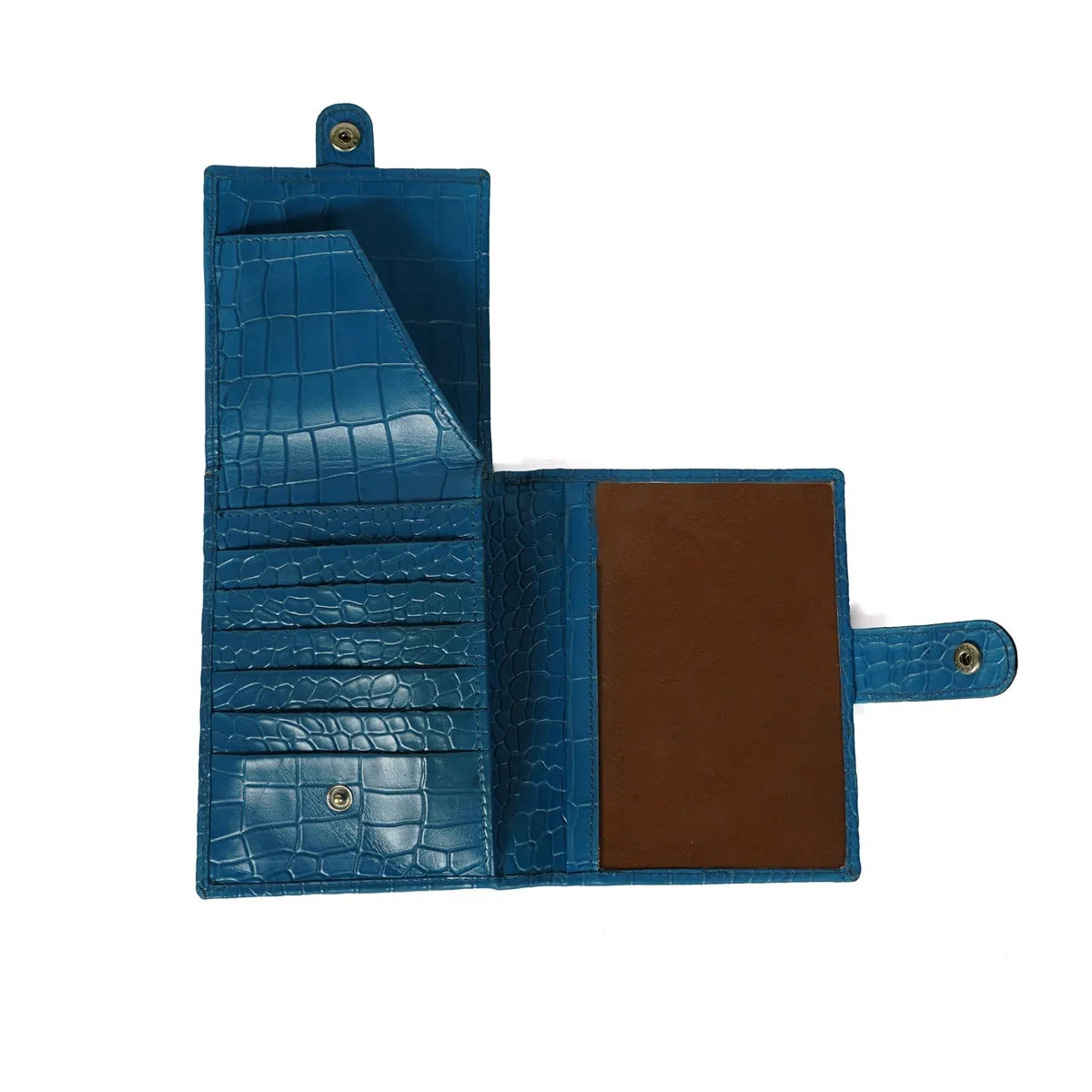 Foldable Passport Holder in Sky Blue Croco Textured Leather