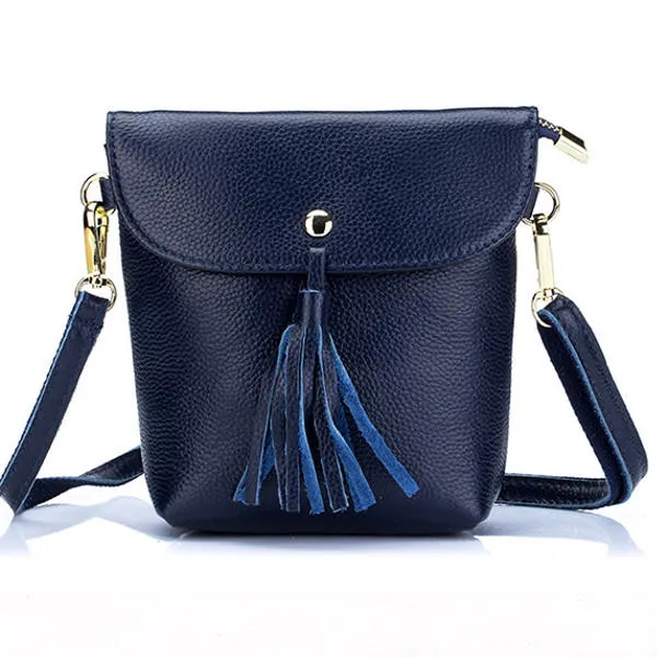 Genuine Leather Tassel Mini Shoulder Bags Vintage Hasp Crossbody 5.5'' Phone