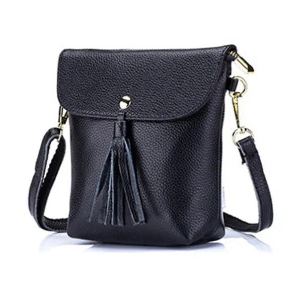 Genuine Leather Tassel Mini Shoulder Bags Vintage Hasp Crossbody 5.5'' Phone