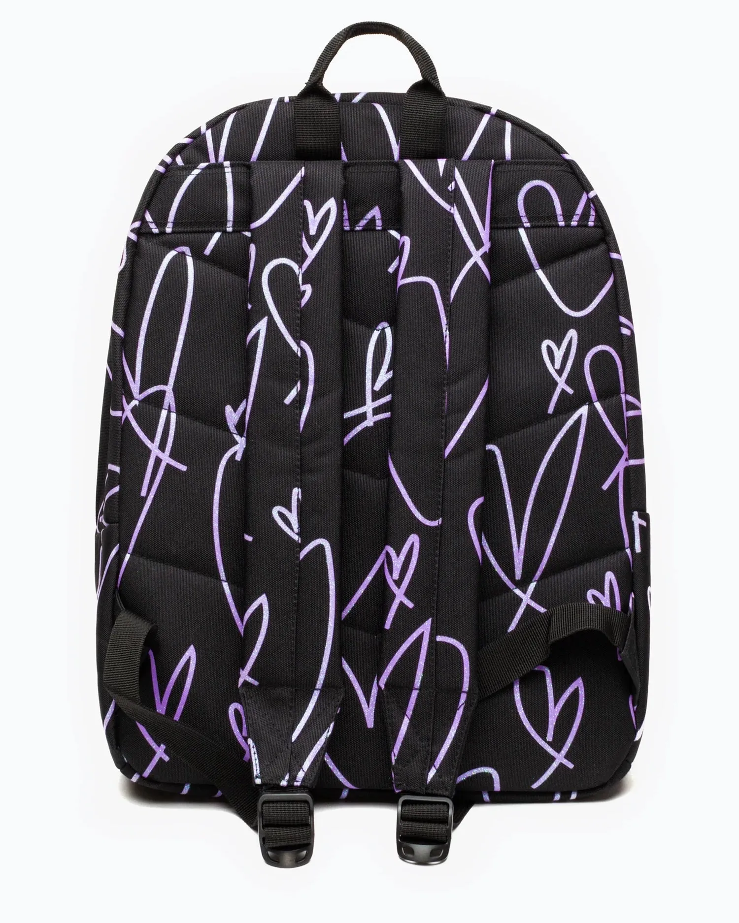 Glitter Scribble Heart Backpack in Black & Purple