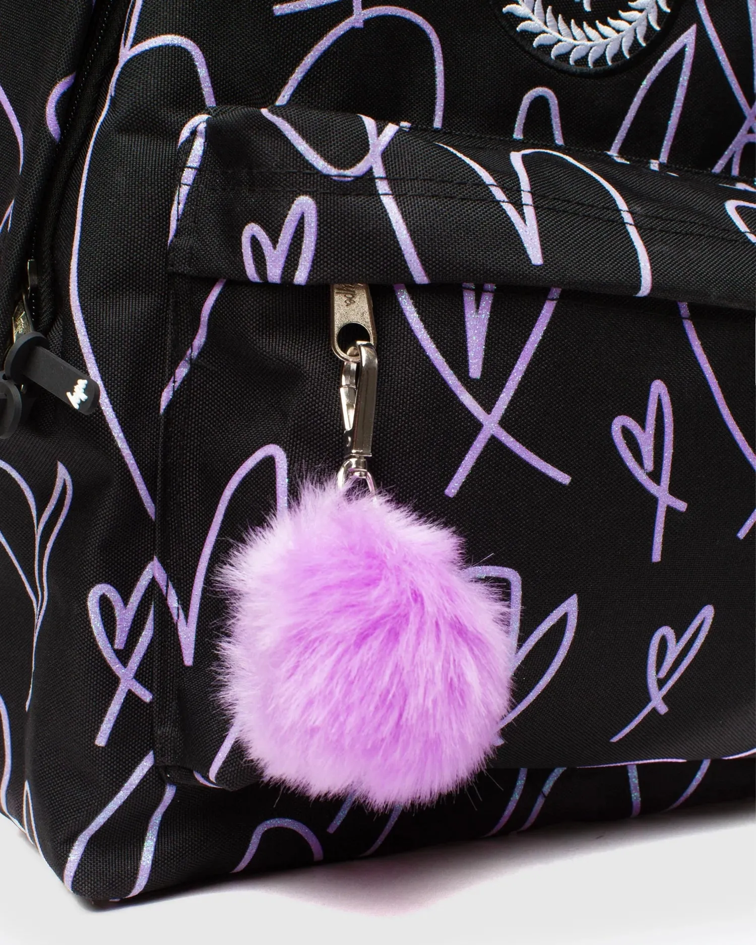 Glitter Scribble Heart Backpack in Black & Purple