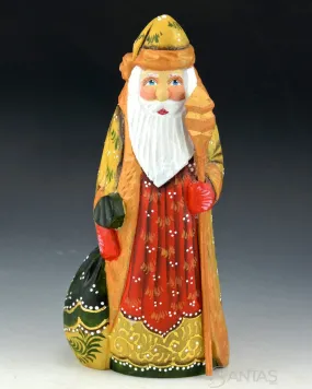 Gold Green and Red Russian Santa with Toybag