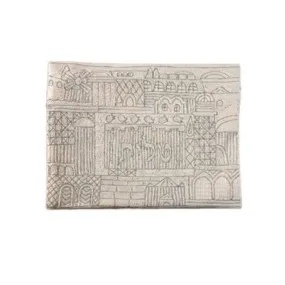 Hand Embroidered Tallit Bag - Jerusalem in Silver by Yair Emanuel