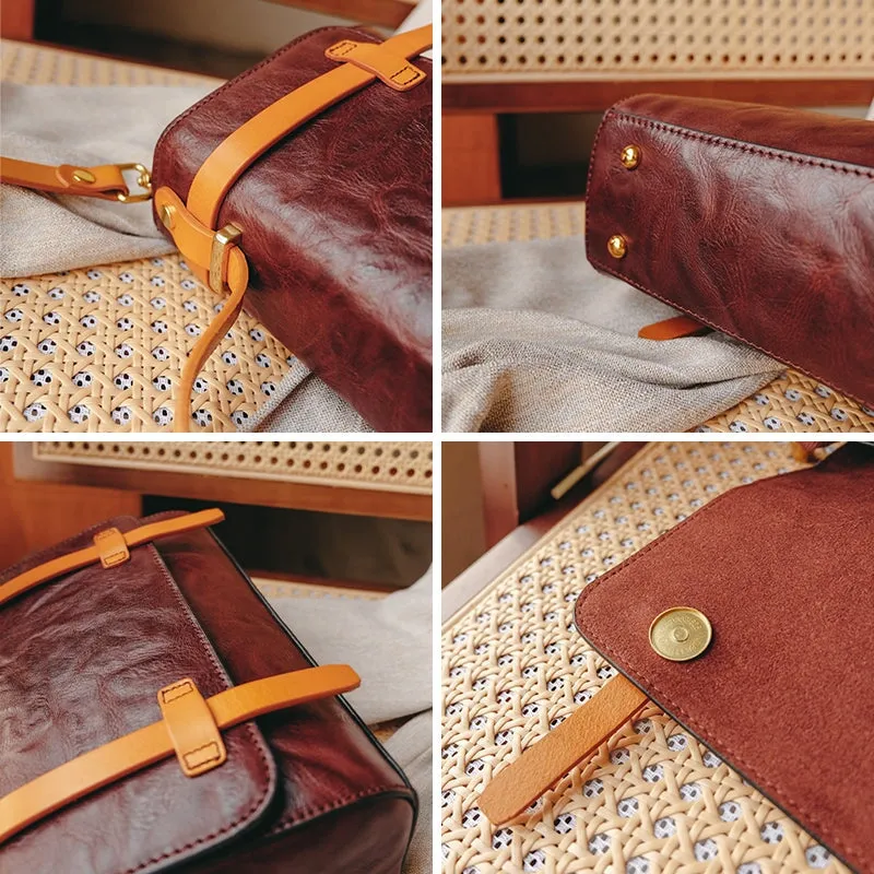 Handmade Vintage Vegetable Tanned Leather Ladies Literary Messenger Bag