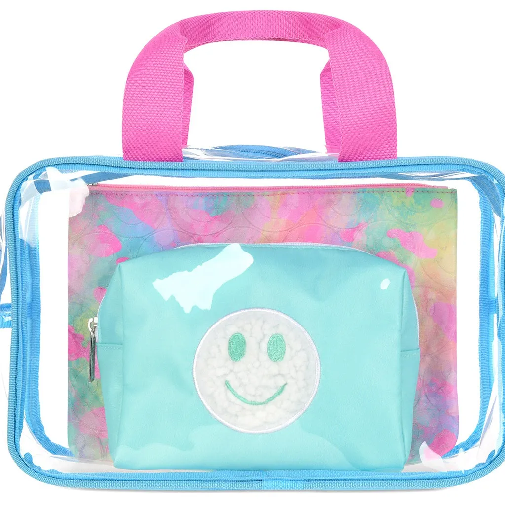 Happy Tie Dye Cosmetic Bag Trio