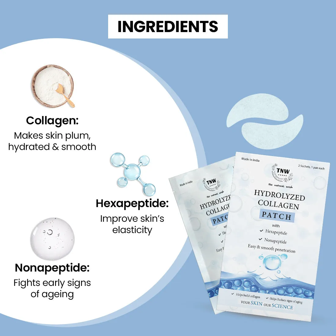 Hydrolyzed Collagen Patch for Firm & Fresh skin | 2 Sachet, 1 Pair Each .