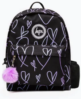 Hype Black/Purple Glitter Scribble Hearts Backpack