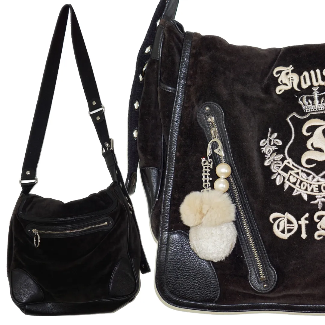 JUICY COUTURE Y2K Logo Velour Messenger Bag