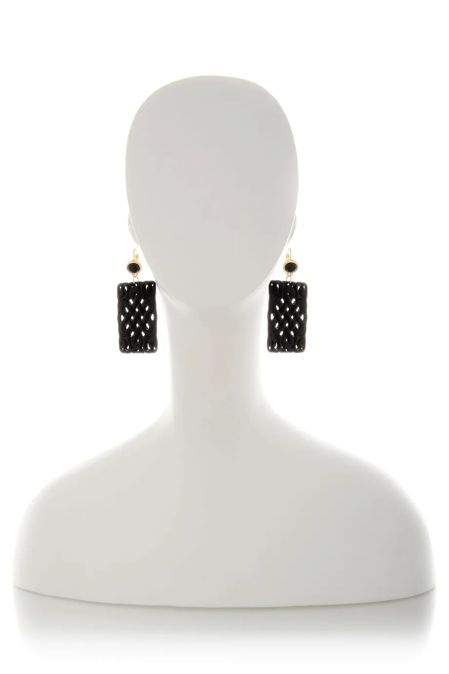 KENNETH JAY LANE CARVED Square Black Resin Earrings