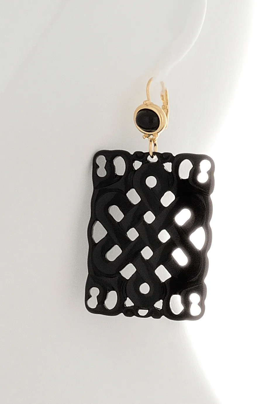 KENNETH JAY LANE CARVED Square Black Resin Earrings