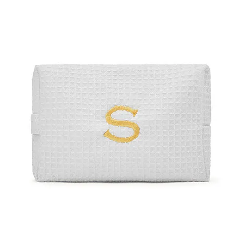 Large Cotton Waffle Cosmetic Bag - White