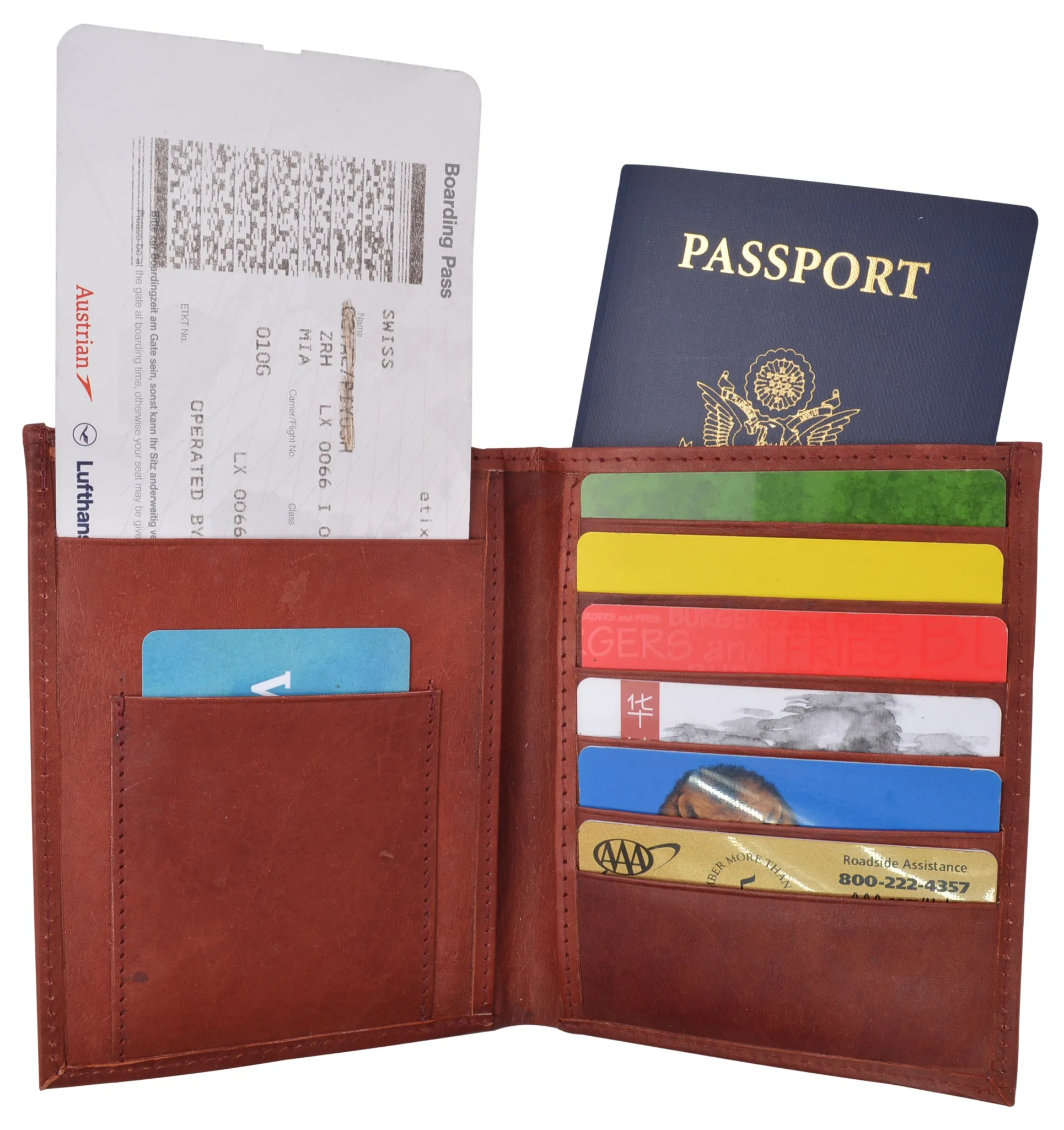 Leather USA Passport Holder Cover Case & Travel Wallet for Men & Women Boarding Pass Credit Card Holder Protection