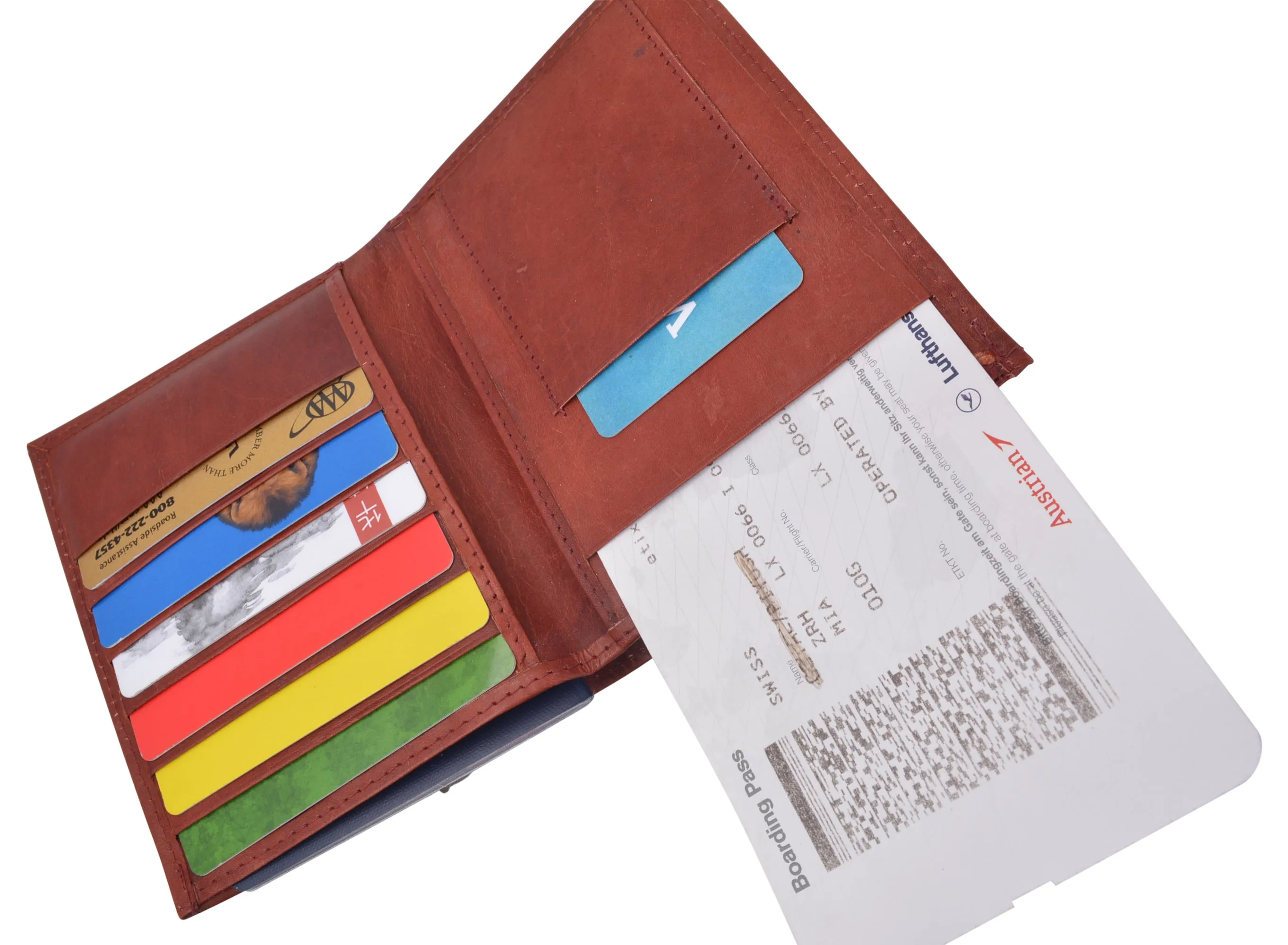 Leather USA Passport Holder Cover Case & Travel Wallet for Men & Women Boarding Pass Credit Card Holder Protection