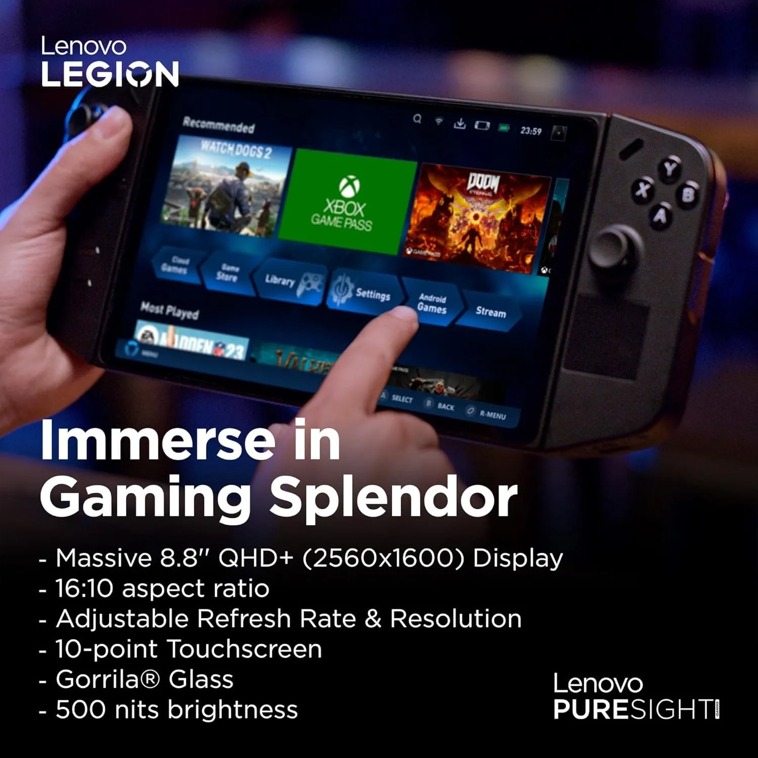 Lenovo Legion Go Handheld Gaming Console, 8.8-inch 2K Display, AMD Ryzen Z1 Extreme, 16GB RAM, 512GB SSD, Windows 11 Home