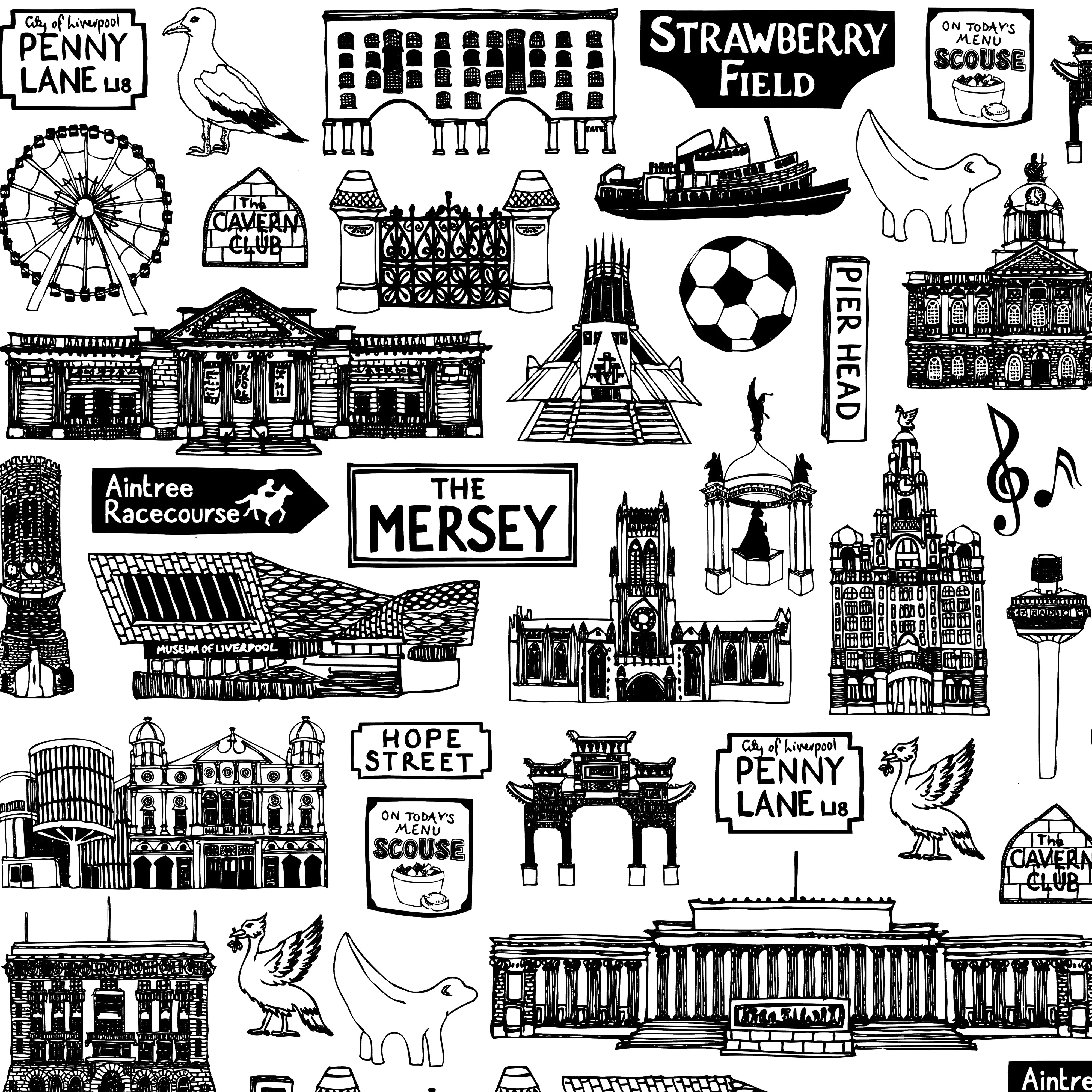 Liverpool illustrated black and white print