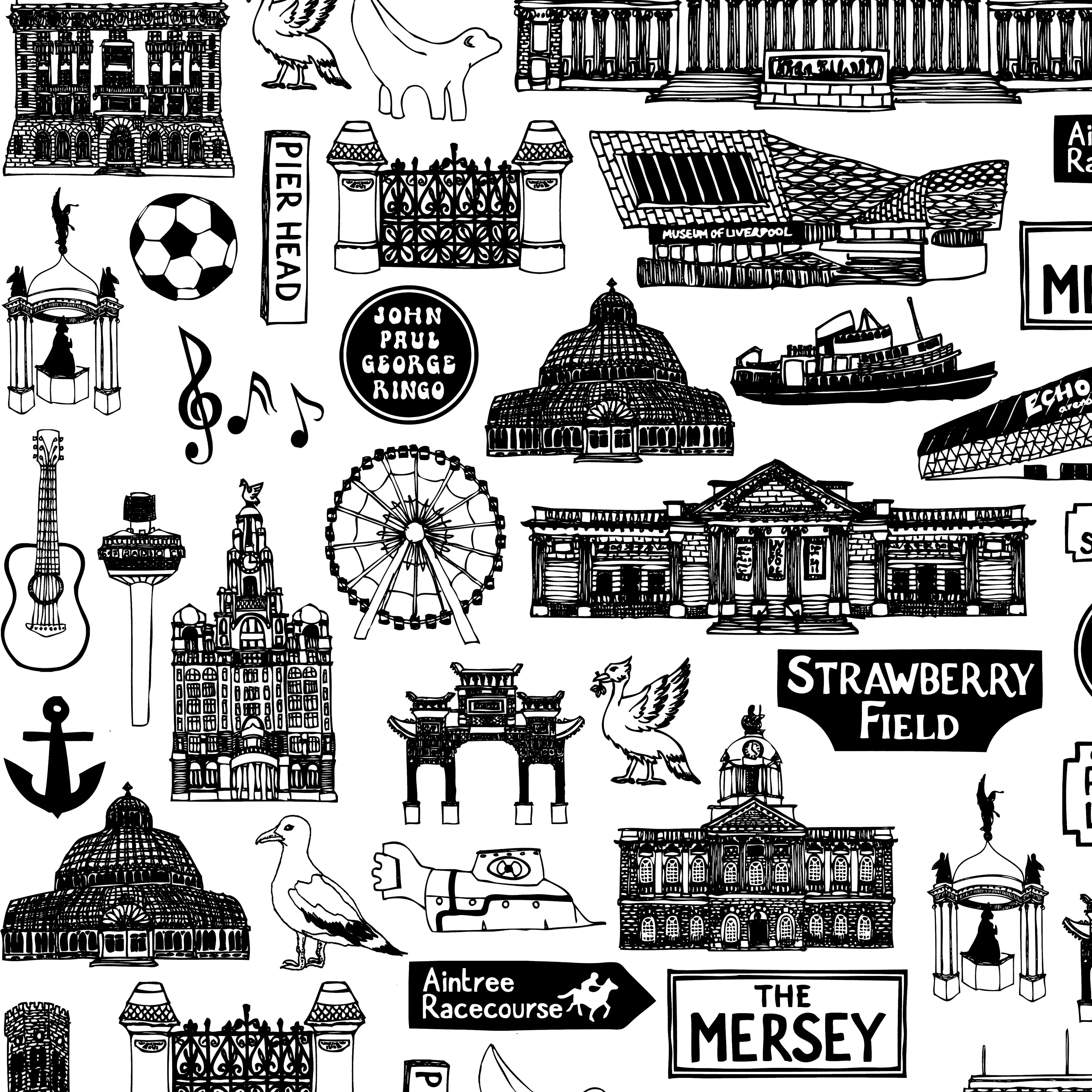 Liverpool illustrated black and white print