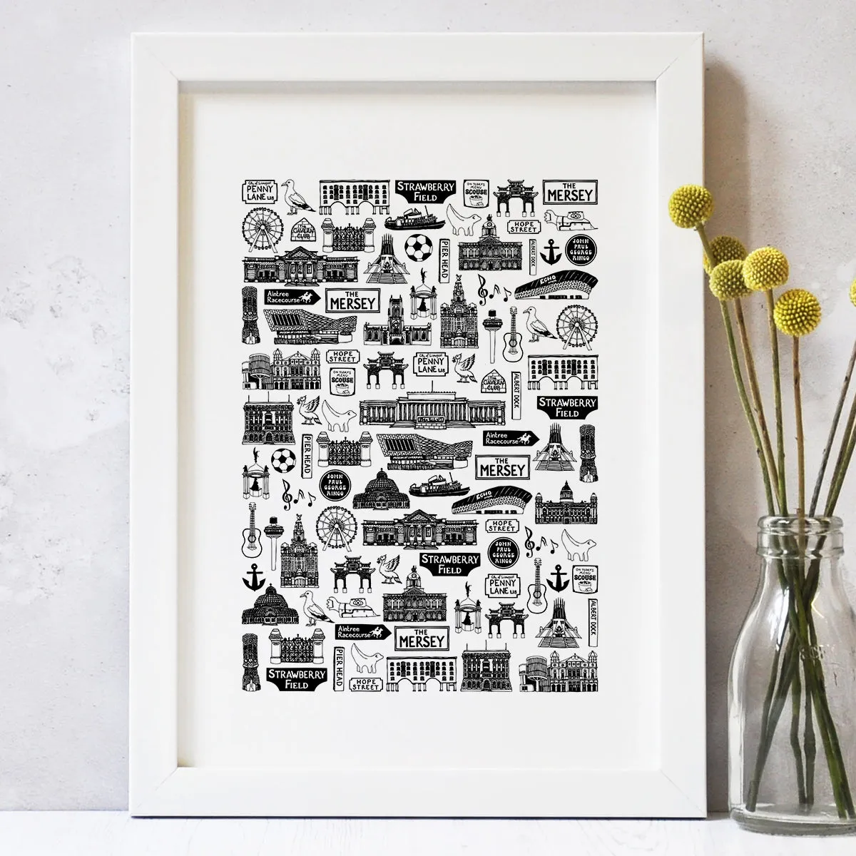 Liverpool illustrated black and white print