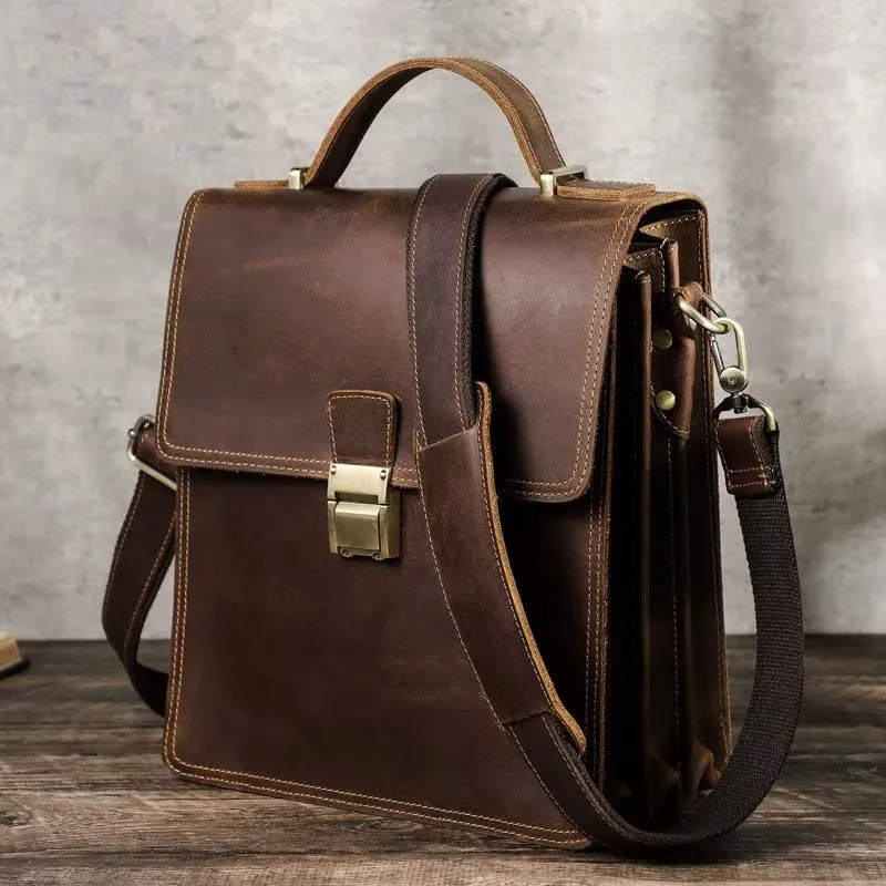 Luxury Crossbody Messenger Bag: Crazy Horse Vintage Collection