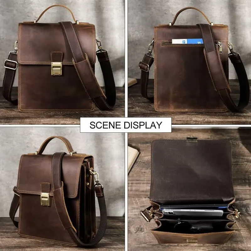 Luxury Crossbody Messenger Bag: Crazy Horse Vintage Collection