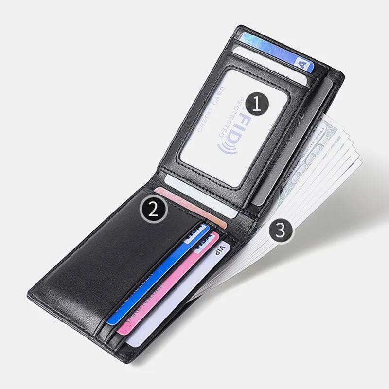 Men Genuine Leather RFID Anti-theft Push Card Slot Multi-Slot License Case Card Holder Wallet