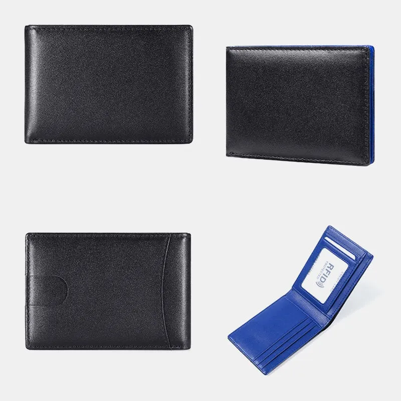 Men Genuine Leather RFID Anti-theft Push Card Slot Multi-Slot License Case Card Holder Wallet