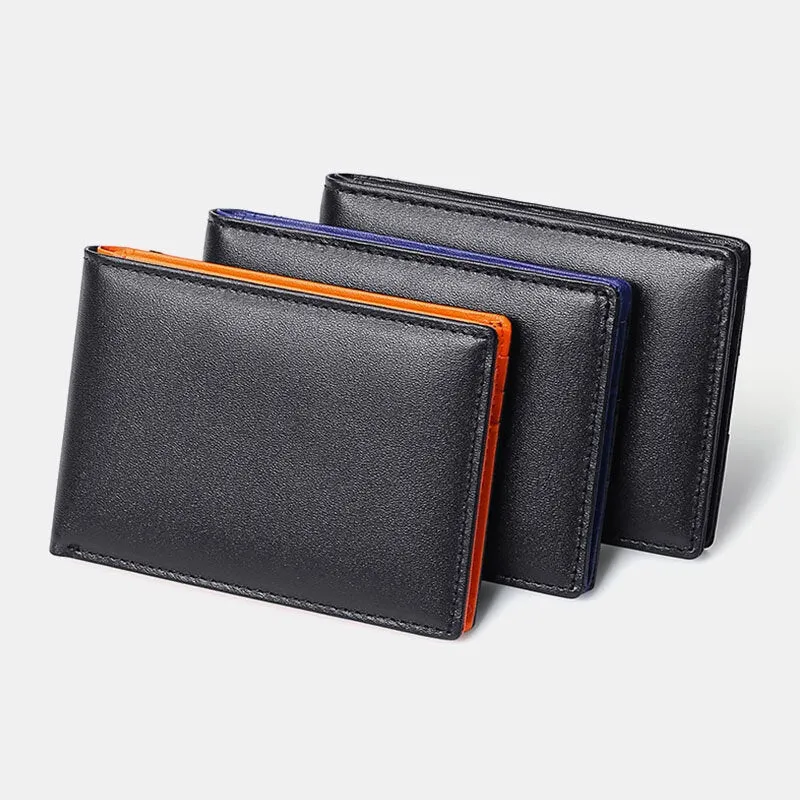 Men Genuine Leather RFID Anti-theft Push Card Slot Multi-Slot License Case Card Holder Wallet