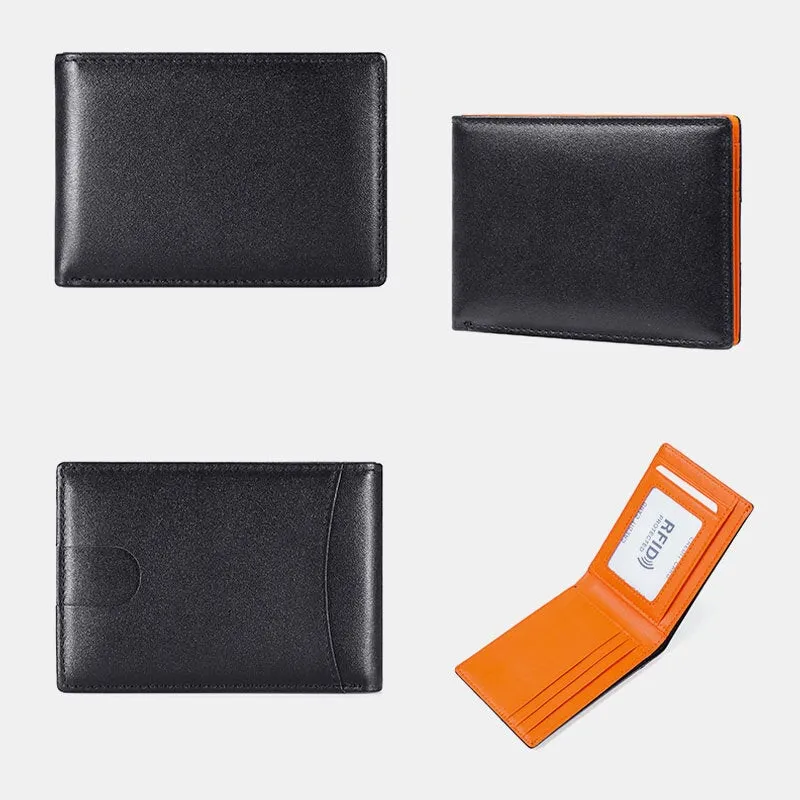 Men Genuine Leather RFID Anti-theft Push Card Slot Multi-Slot License Case Card Holder Wallet