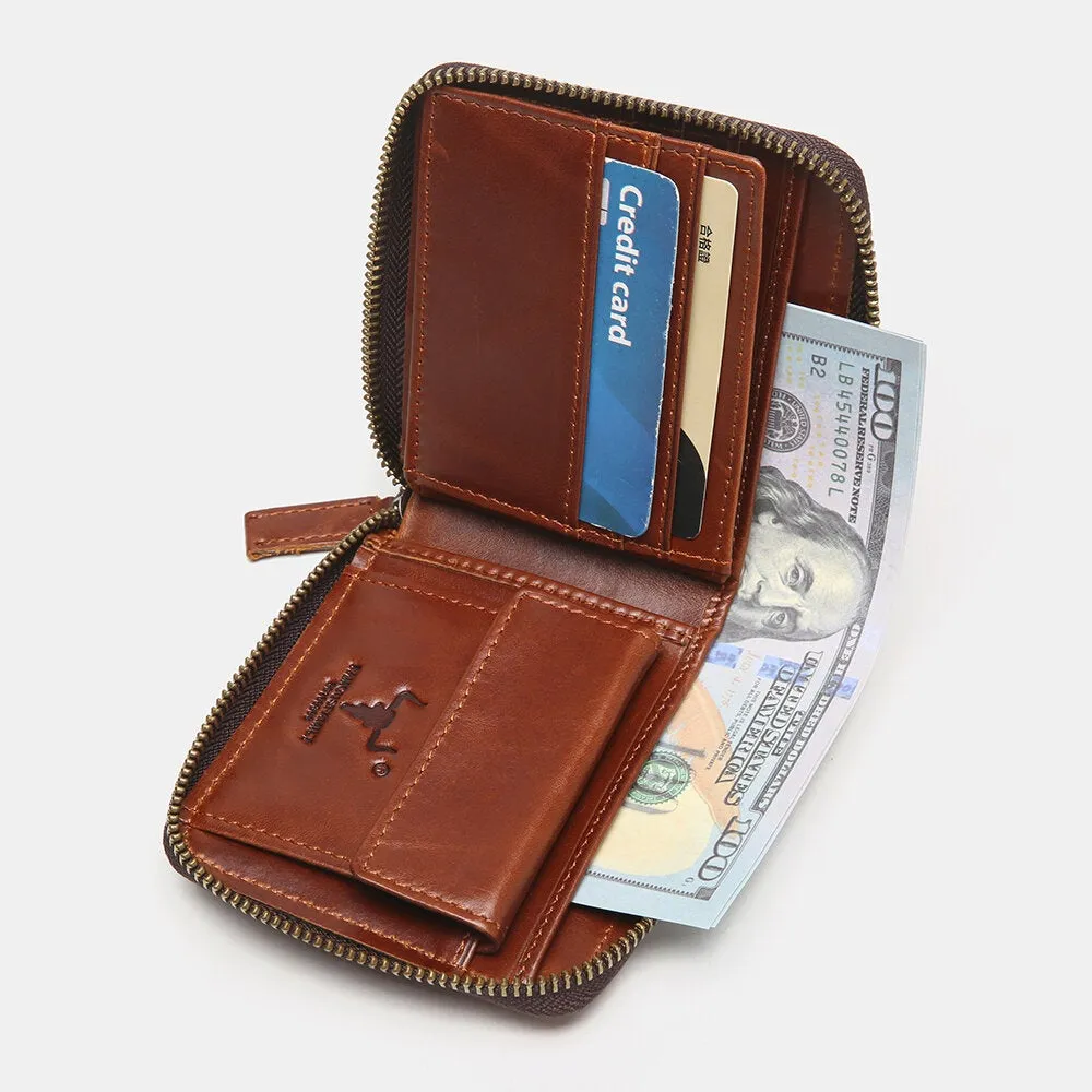 Men Genuine Leather RFID Blocking Anti-theft Retro Multi-functional Card Holder Wallet