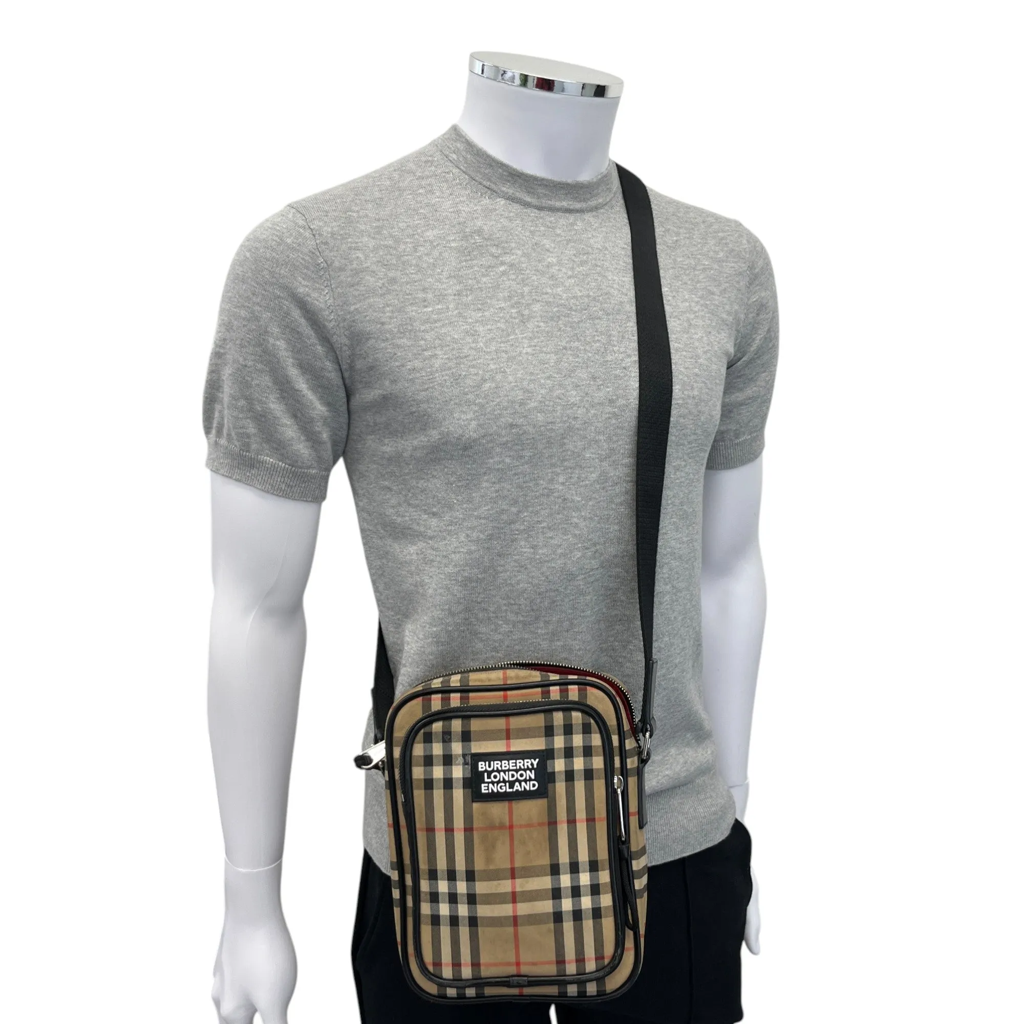 Men's Check Messenger Bag Beige