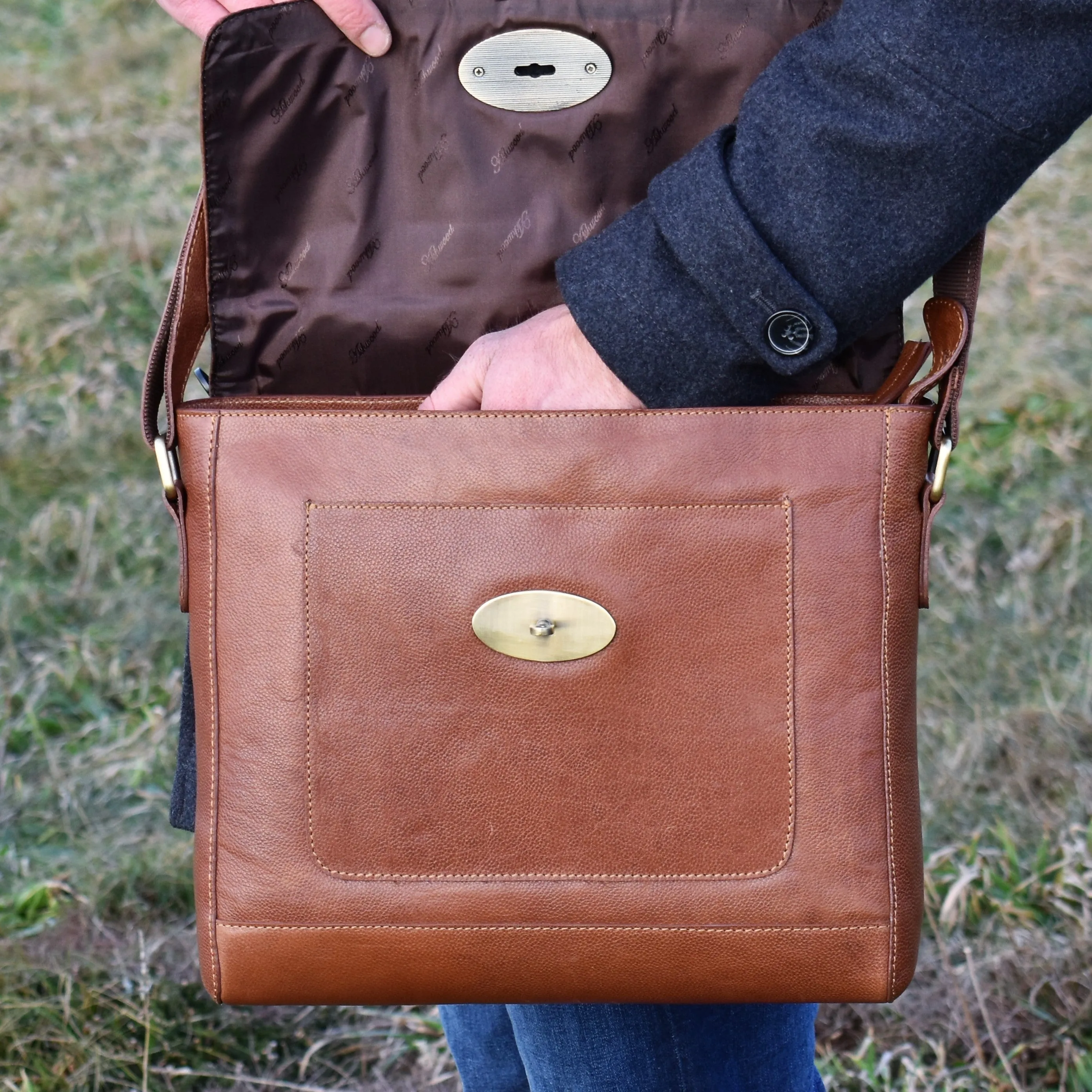 Milled Leather Messenger Bag - Large