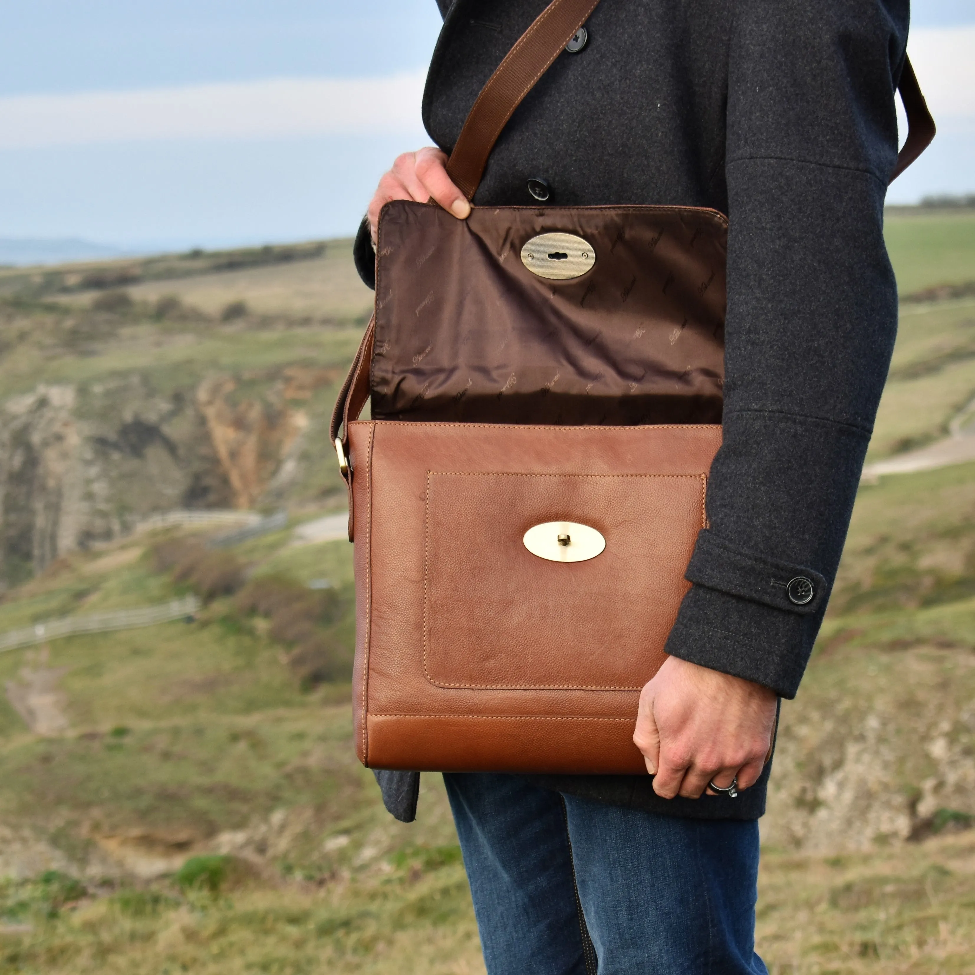 Milled Leather Messenger Bag - Large