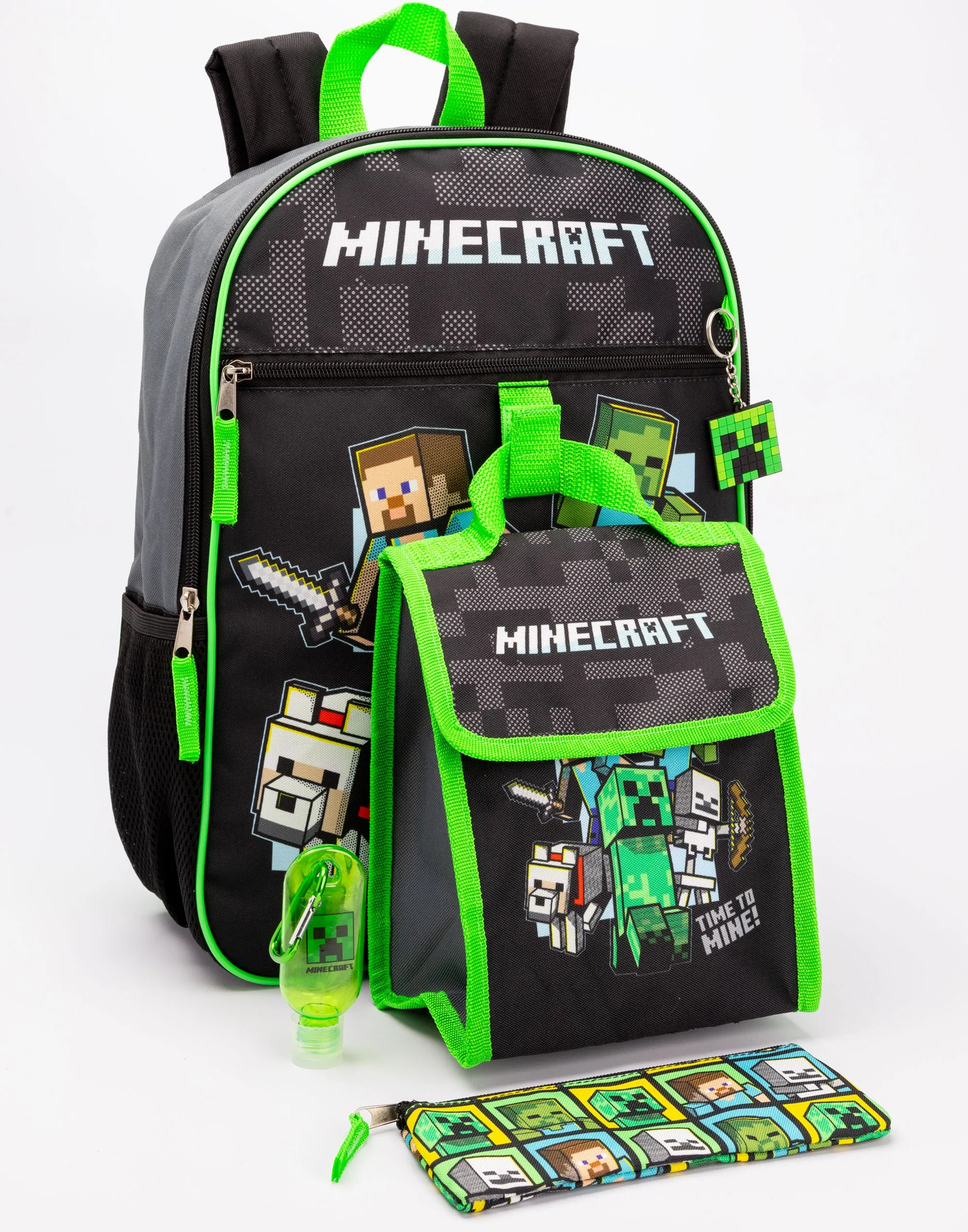 Minecraft Back Pack Set 4 Piece Printed Boys Black 4 Piece Backpack Set