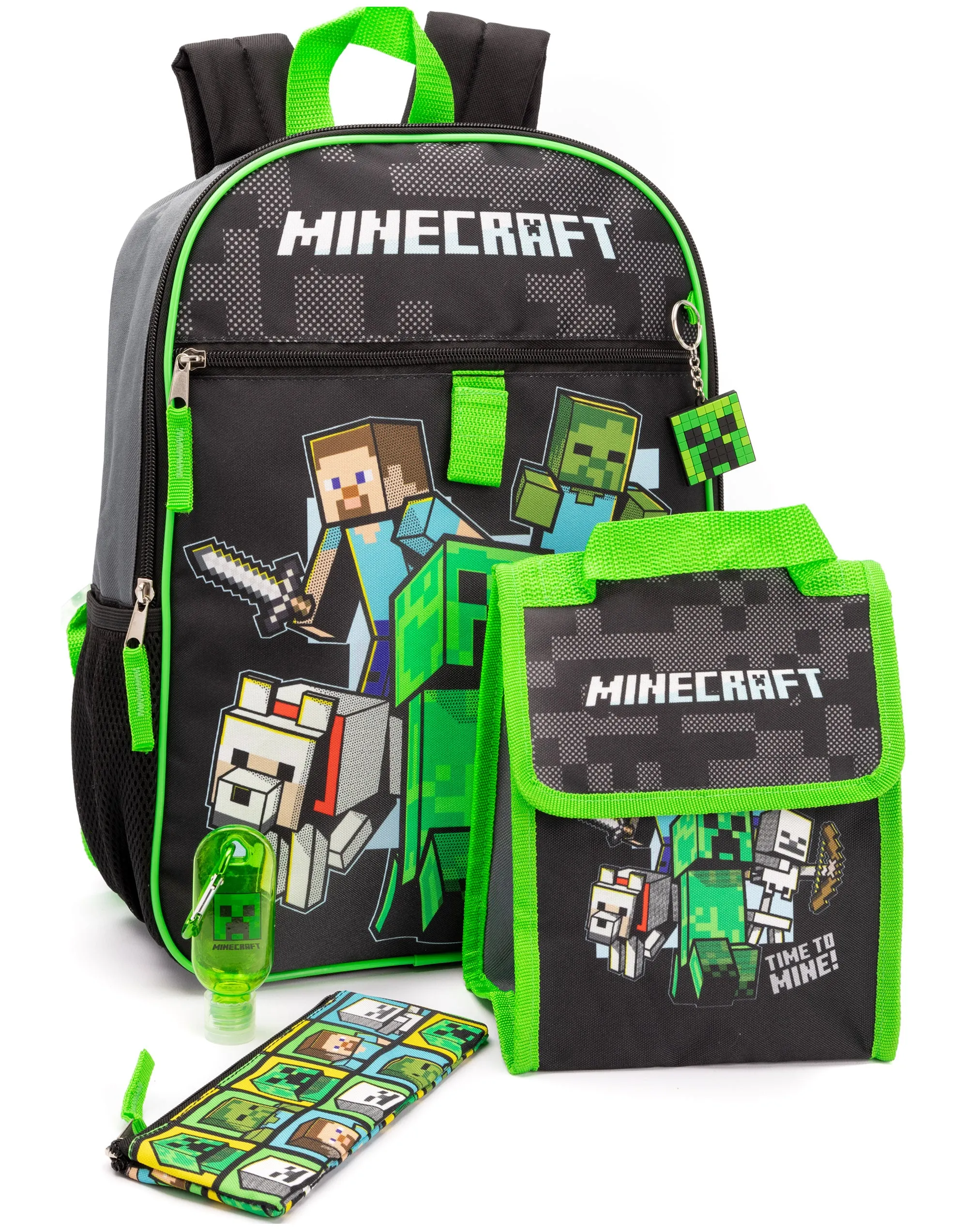 Minecraft Back Pack Set 4 Piece Printed Boys Black 4 Piece Backpack Set