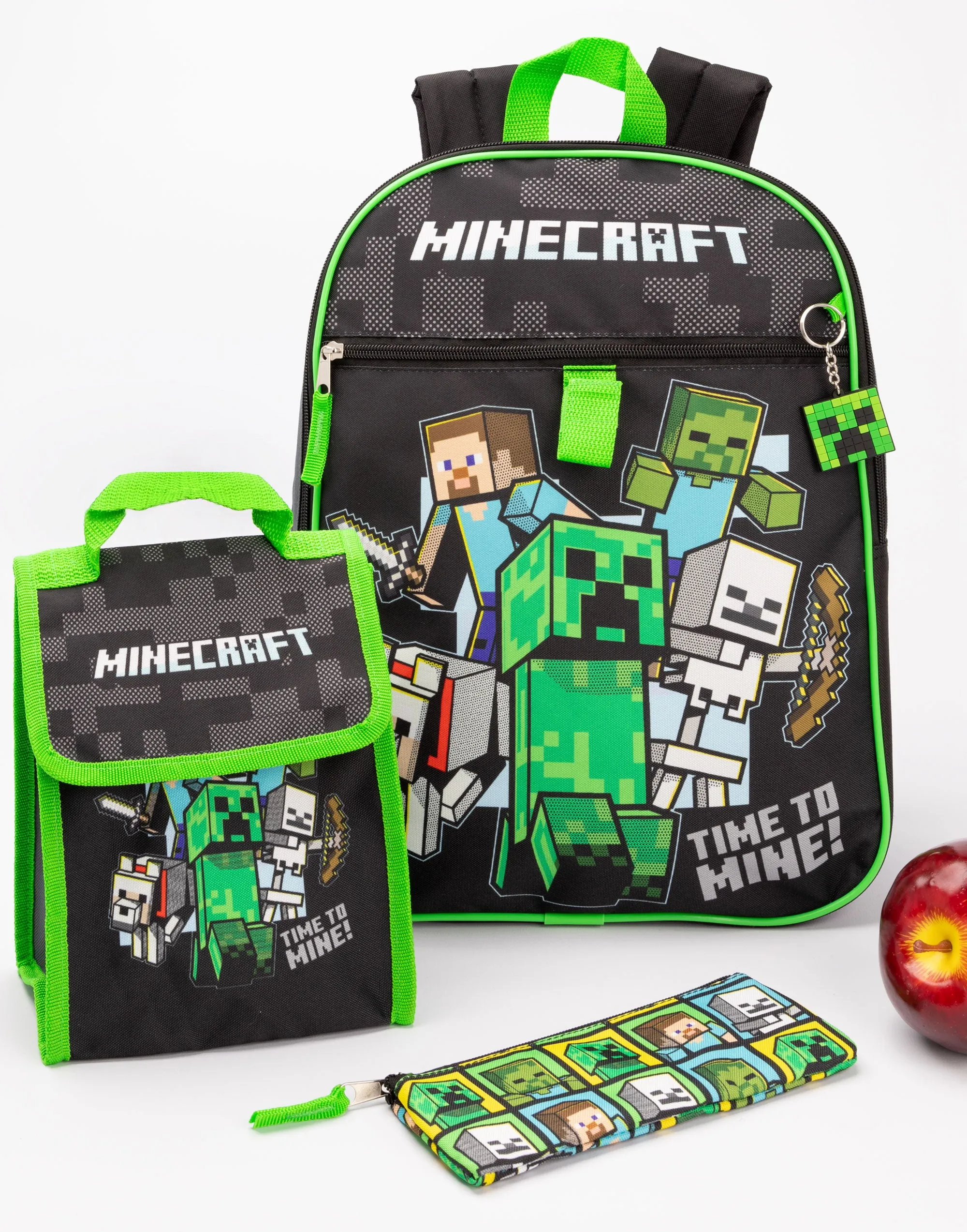 Minecraft Back Pack Set 4 Piece Printed Boys Black 4 Piece Backpack Set