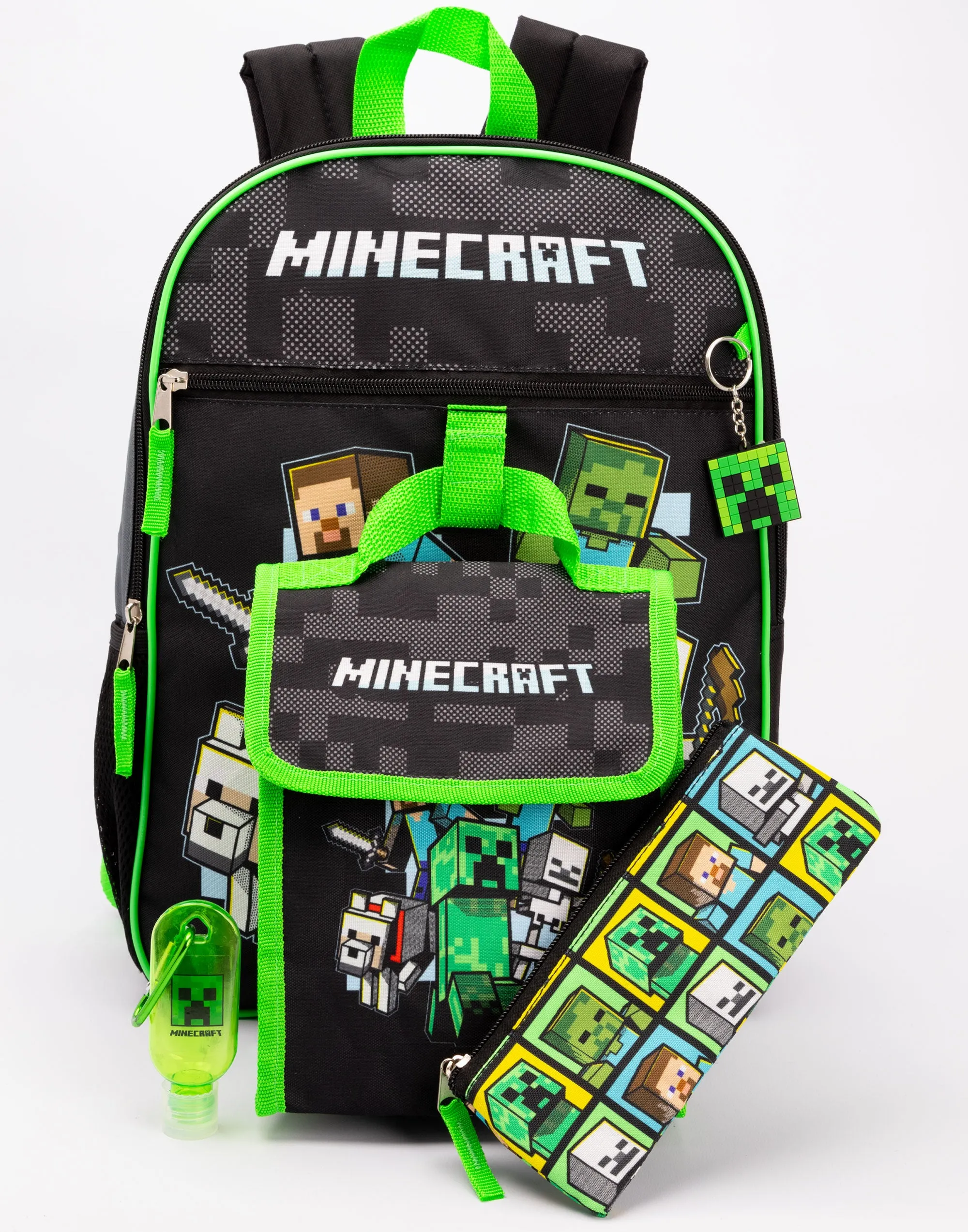 Minecraft Back Pack Set 4 Piece Printed Boys Black 4 Piece Backpack Set