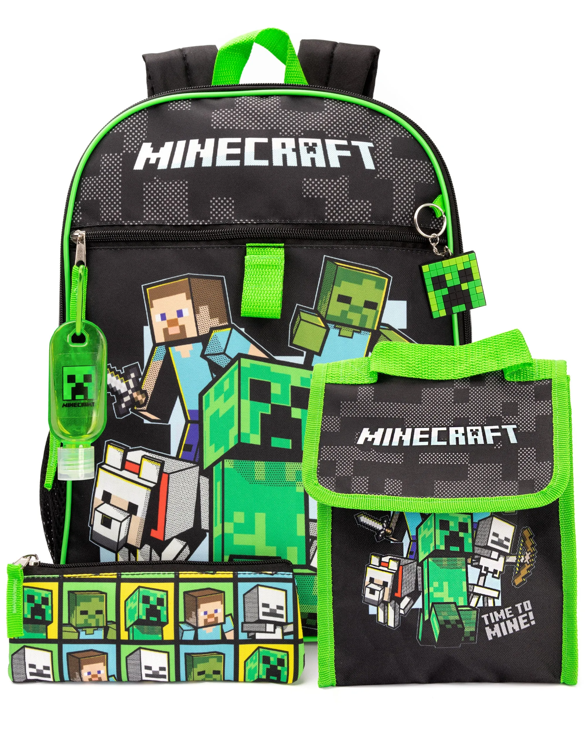 Minecraft Back Pack Set 4 Piece Printed Boys Black 4 Piece Backpack Set