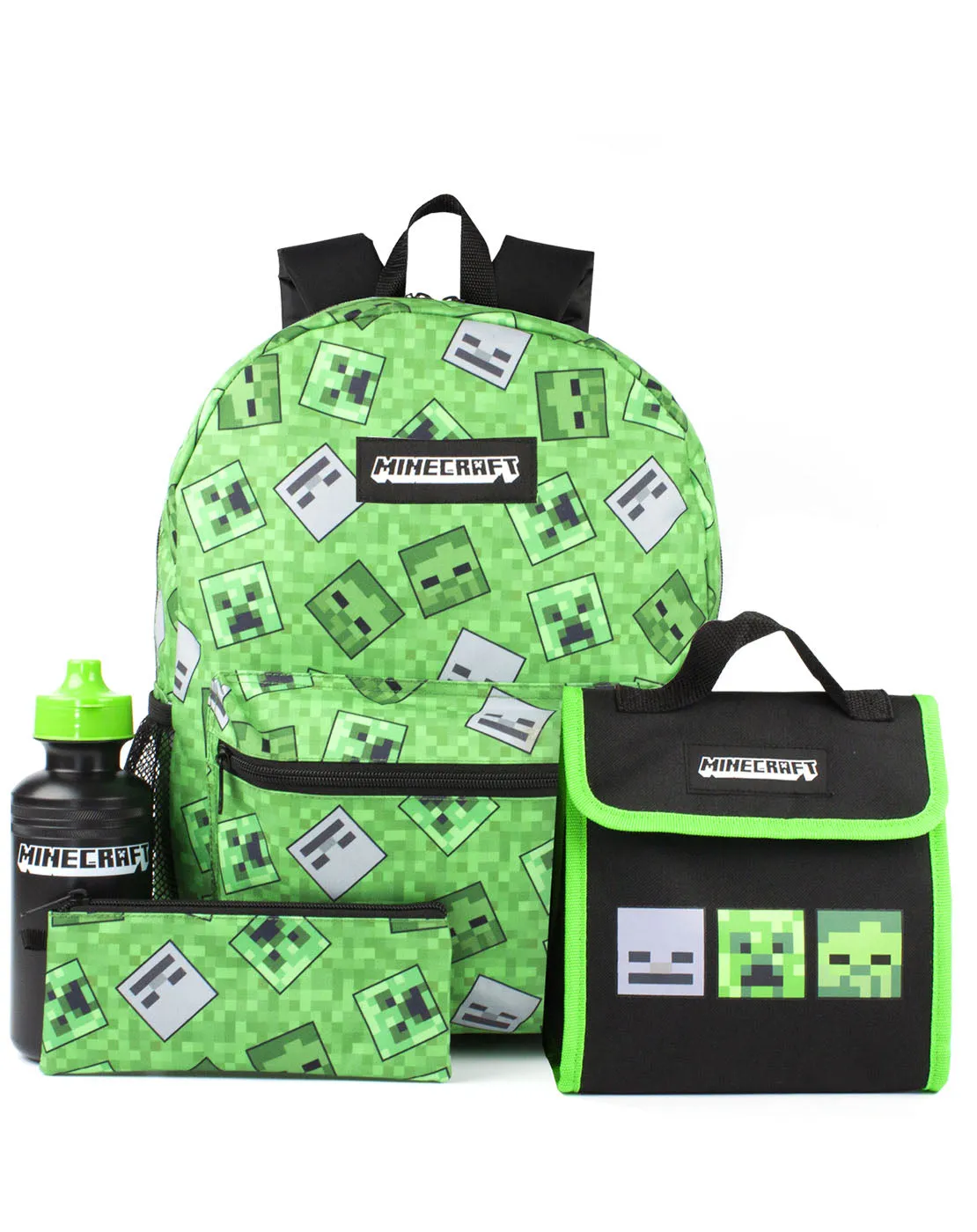 Minecraft Creeper 4 Piece Kids School Backpack Set - Green