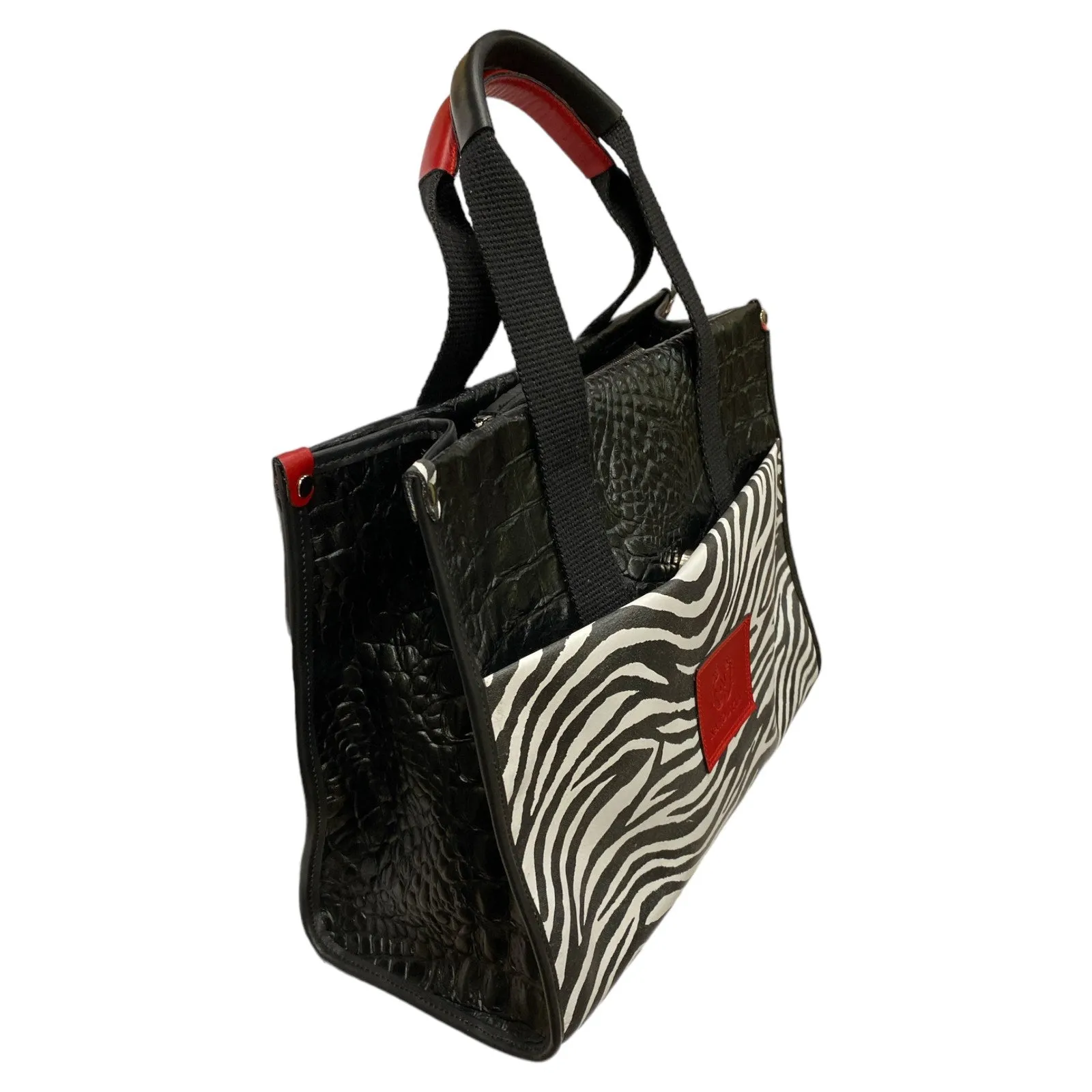 NANOUYIA L. BLACK  WITH RED DETAILS LEATHER MULTISPACE MESSENGER